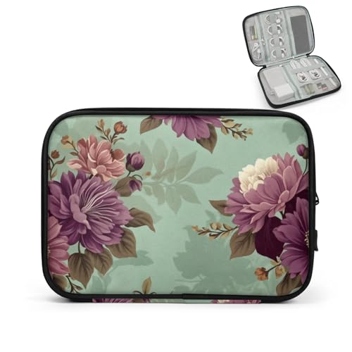 Gumuslen Travel Cable Organizer Pouch Colorful Wildflower Carry Case Portable Water Resistant Storage Bag for Cord Charger Phone Earphone SD Card