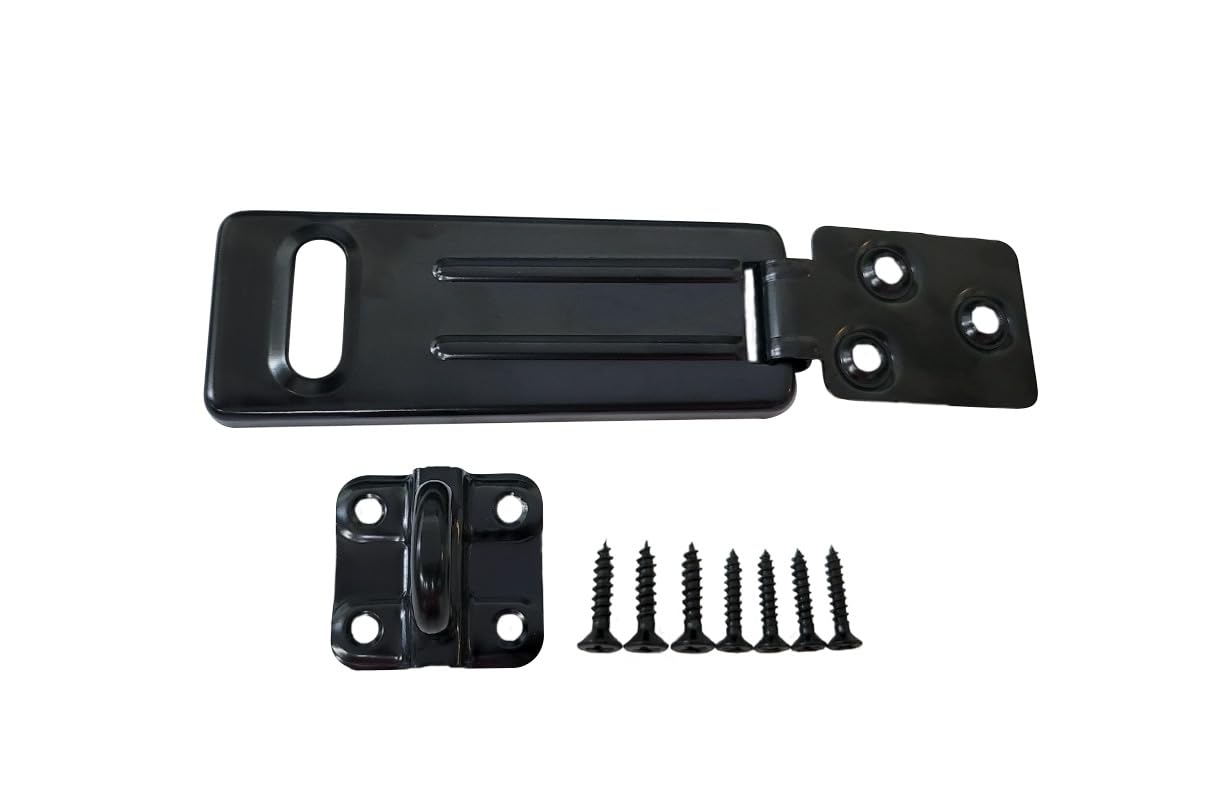QCAA Security Concealed Hasp &amp; Staple, Steel, 4-1/2", Black Coated, 1 Pack, Made in Taiwan
