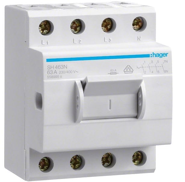 Kompakter Ausschalter Hager SH463N Hager 400 Volt 4x 63 Ampère für Hutschiene 3P+N