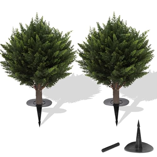 15.7 inch Height Set of Two Artificial Cypress Topiary – Breathe Life & Lushness into Any Space – Lifelike – UV-Resistant Great for Indoors & Outdoor – Easy to Install – Fade-Proof