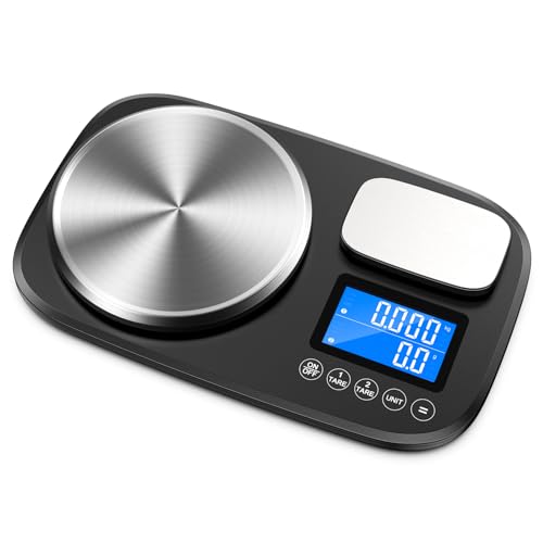 Brifit - Balanza de cocina, báscula de precisión, 10 kg/1 g y 1 kg / 0,1 g, báscula digital con doble plataforma, 7 unidades de medición, función tara, básculas alimentarias para pastelería y cocina