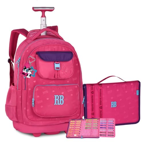 Kit Mochila de Rodinhas e Estojo Fichário Rebec Bonbon Urban Mix RB Escolar Trabalho Faculdade Rosa
