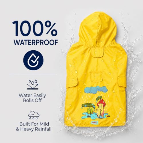 Image of Mutt of Course Waterproof Dog Raincoat with Hood & Mesh Lining | Collar & Harness Leash Opening Yellow (S)