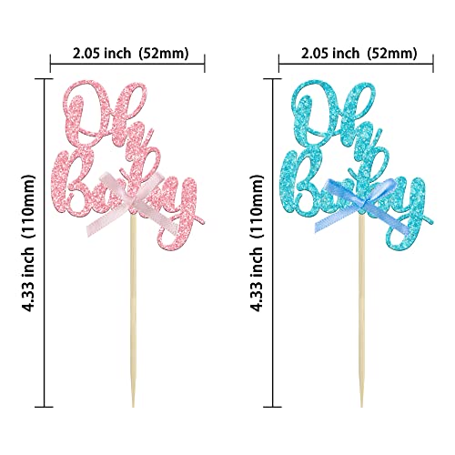 Gyufise 36Pcs Oh Baby Cupcake Toppers Pink Blue Bow Glitter Baby Shower Gender Reveal Cupcake Picks For Boy Or Girl Theme Baby Shower Kids Birthday Party Cake Decorations Supplies thumb #1