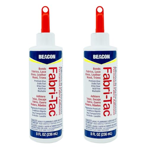 Beacon Fabri-Tac Premium Fabric Glue - Quick Drying, Crystal Clear, Permanent - for Fabrics, Canvas, Lace, Wood and More, 8-Ounce, 2-Pack