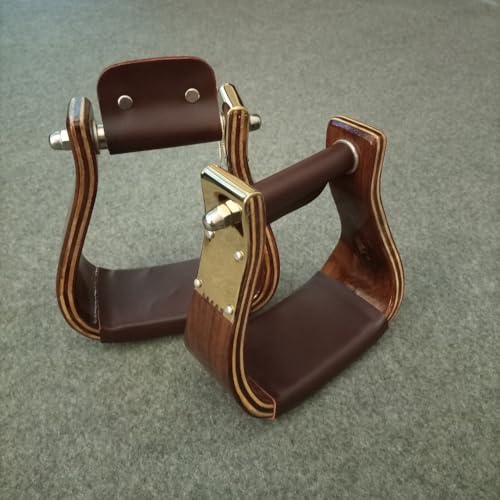 Craft Colt Wooden Wide Western Pocket Steel Covered Stirrups, Wooden Bell Saddle Stirrups (Size: 3.0