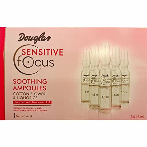 DOUGLAS Ampollas faciales calmantes sensitivas focus, 5 x 1,5 ml, extractos de raíz de algodón y regaliz y aceite de vineza