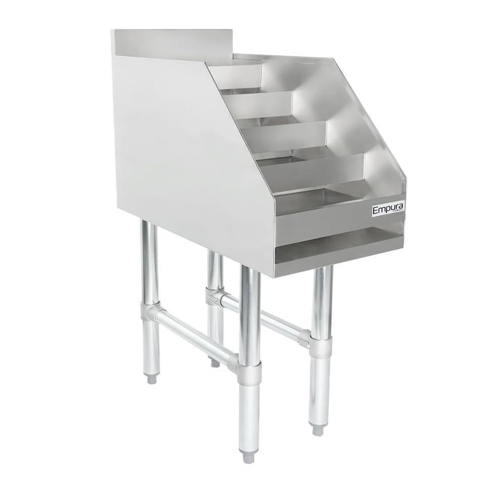 Empura 23" x 12" Stainless Steel Underbar Liquor Bottle Display Stand | Freestanding Back Bar Cooler with Adjustable Shelve for Commercial Kitchen | 6.5" Backsplash, 23"W x 12"D x 33"H, 18 Gauge, NSF