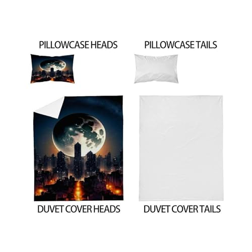Parure de lit microfibre space theme 135x200cm sans repassage housse couette ville lune