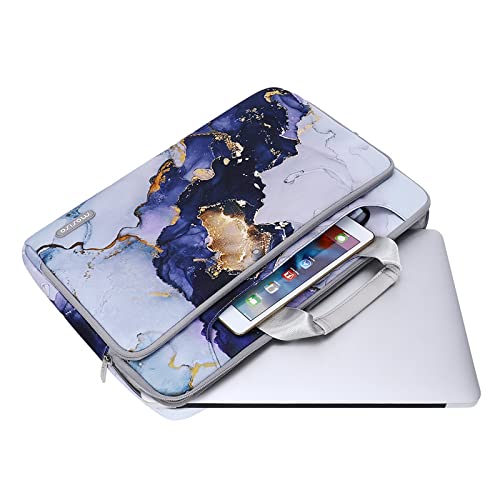 MOSISO 360 Protective Laptop Shoulder Bag Compatible with MacBook Air/Pro,13-13.3 inch Notebook,Compatible with MacBook Pro 14 inch M3 M2 M1 2023-2021, Polyester Sleeve with Belt Marble MO-MBH3483