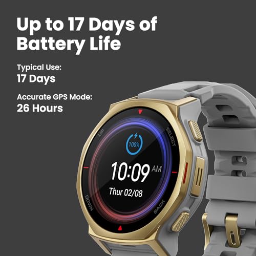 Image of Amazfit T-Rex 3 Pro Outdoor Smart Watch 44mm Sapphire AMOLED Display with Flashlight, Ti Bezel, Dual Band GPS, Offline Maps, 17 Days Battery, 10 ATM, 180+ Sports Mode for Android & iPhone, Arctic Gold