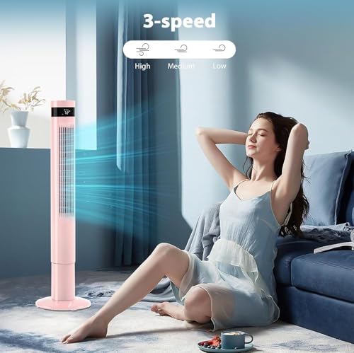 Image of Antarctic Star Tower Fan 85Oscillating Fan Quiet Cooling 12H Timer Remote Control Bladeless Electric 3 Speeds Wind 3 Modes, 42INCH, PINK