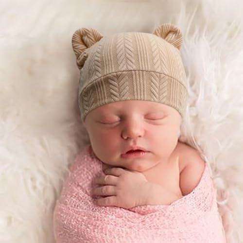 Image of BQUBO Newborn Baby Hats Bear Ears and Mittens Sets Preemie Caps Baby Boy Girl Infant Hospital Beanie for 0-3 Months