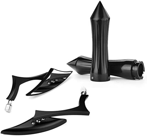 BUNDLE - 2 items: Blade Side Mirrors + Spike Hand Grips 1" Handlebar with Throttle Black Custom Kit