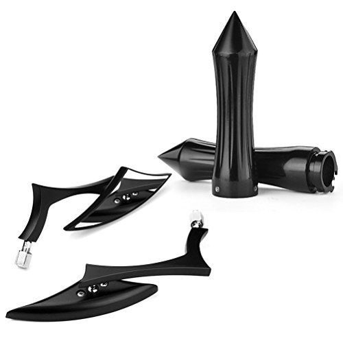 Bundle - 2 Items: Blade Side Mirrors + Spike Hand Grips 1" Handlebar With Throttle Black Custom Kit #TOP28
