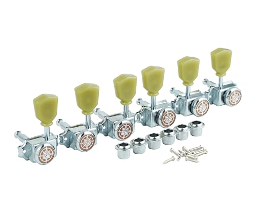 Guyker 3x3 Vintage Style Locking Guitar Machine Heads – 1:15 Ratio Lock String Deluxe Tuning Key Pegs Tuners Set Replacement for Electric, Acoustic or Folk Guitars - Chrome