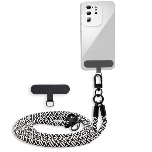 cadorabo Chaîne de téléphone Portable Compatible avec Samsung Galaxy ACE Plus en Noir - Blanc - Cordon de téléphone réglable Pad Amovible pour insérer