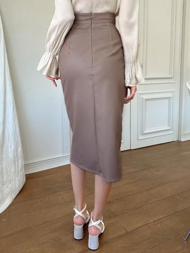 Women's Flowy Trendy Skirt Elegant Plain High Waist Slit Skirt2