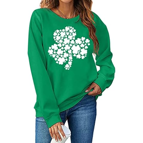 MEESHEEP St. Patrick's Day Sweatshirt for Women Clover Graphic T-Shirts Patty's Day Long Sleeve Tee Tops, Green4, Medium Cover