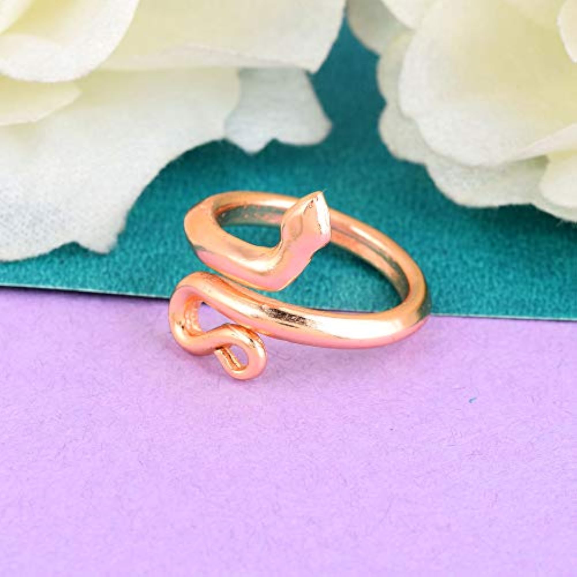 Brass Rose Gold Plated Nagdevta Snake Finger Ring, Adjustable