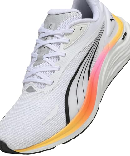 PUMA Chaussures de Course Electrify Nitro 4 pour Homme, Blanc-Poison Rose-Sun Stream, 44 EU, Puma Poison Blanc Rose Soleil ruisseau, 44.5 EU
