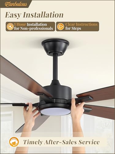 Image of Fanbulous 60 Inch Ceiling Fans with Lights and Remote, Stepless Color Temperature Change & Dimmable 20W LED Ceiling Fan, 6 Speeds Reversible Quiet DC Motor for Bedroom, Living Room, Apartment,Black
