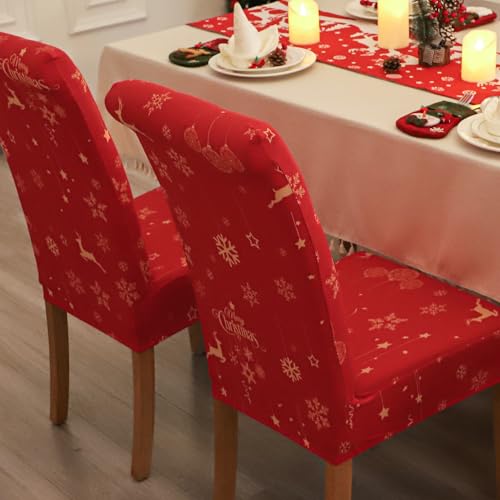 Forcheer Christmas Dining Room Chair Cover Printed Chair Slipcover Set Of 4 Washable Parsons Chair Slipcover Removable Seat Protector For Dining Room- 4 Pcs Chair Cover+1 Pc Bench Cover （Christmas 1） thumb #3