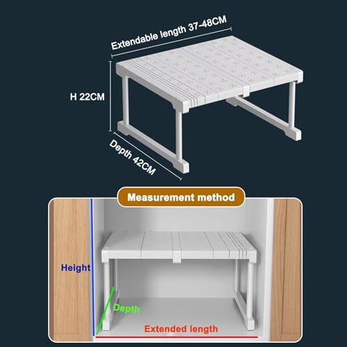 Erweiterbares Schrankregal, Verstellbare Kleiderschrank Organizer Rack, Stapelbar Aufbewahrungsorganizer Teleskopregal, Nagelfrei Teleskop Regaltrenner, T 42cm, H 22cm, Verstellbare Länge 37-48cm