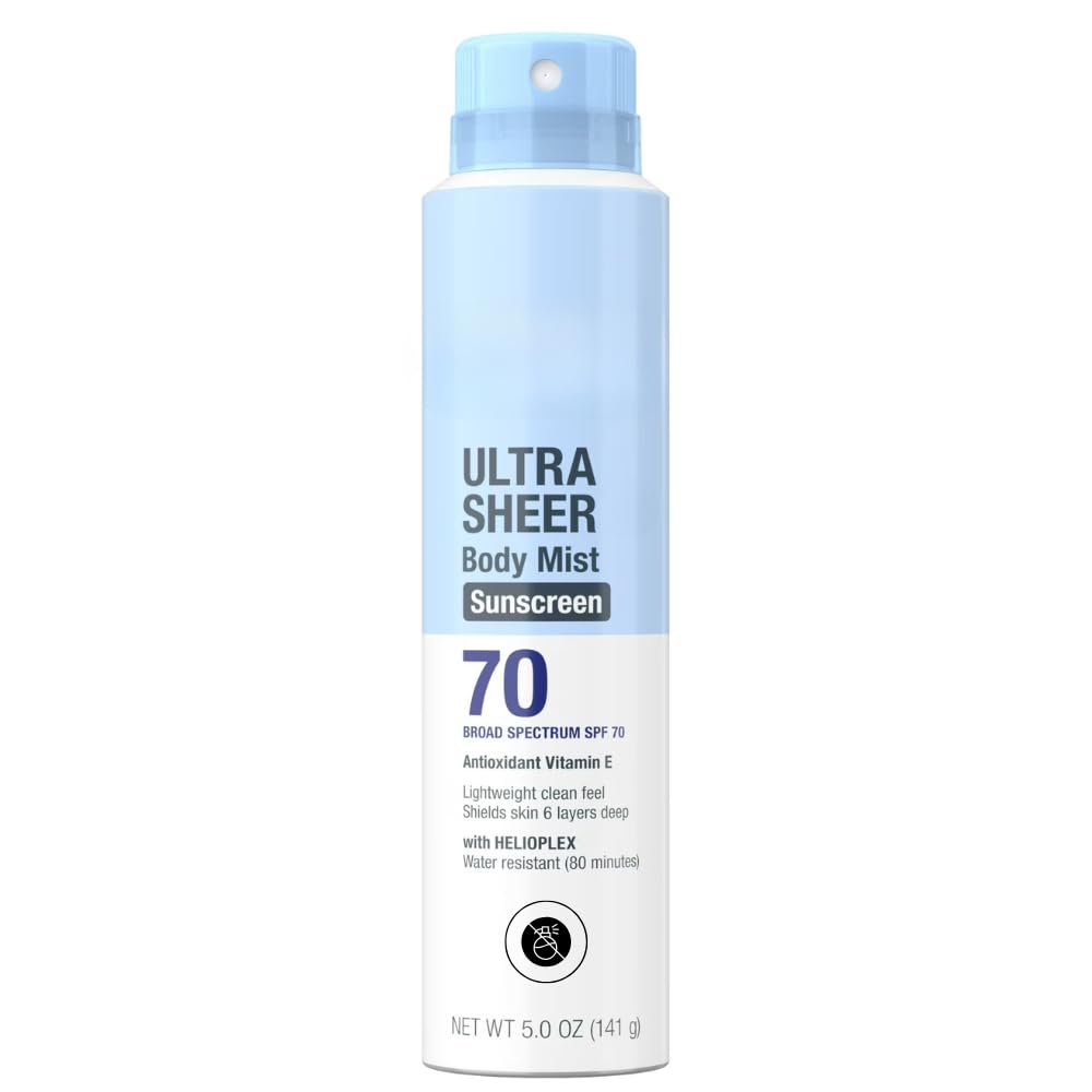 Ultra Sheer SPF 70 Body Sunscreen Spray 5 oz Lightweight Sun Care Mist Dry Touch Feel Sheer Finish