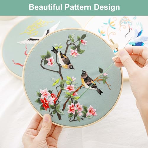 Embroidery Kit for Beginners Set of Embroidery Starter Kits, Cross Stitch Kits with Flower & Bird Pattern and Instructions - Image 4