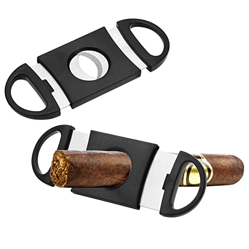 2-pack bärbar cigarrskärare, rostfritt stål fickcigarrverktyg, dubbel guillotinblad sax, cigarrtillbehör med plasthandtag passar de flesta storlekar på cigaretter, svart
