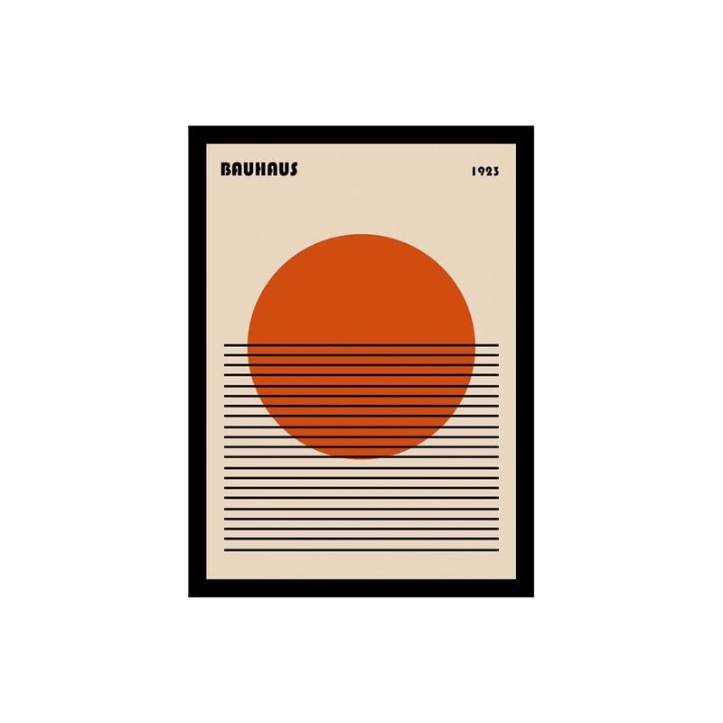 Image of BLINKART Vintage Bauhaus Retro Geometric Aesthetic Poster Gallery | Colorful Wrap Framed For Home Office Studio Living Room Modern Art Studio Decoration Abstract Shapes | (d144) | 13x10 Inch