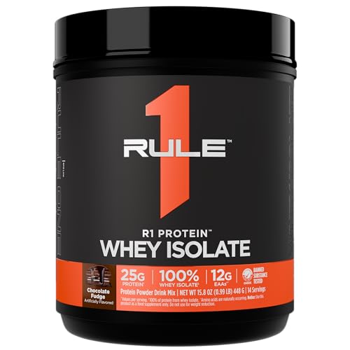Image of Rule 1 R1 Protein Whey Isolate - with 25g Protein & 6g BCAA Exclusively from Isolated & Hydrolyzed Sources for Workout Recovery (1 Pound*, Chocolate Fudge)