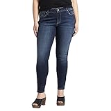 Silver Jeans Co. Women's Plus Size Elyse Mid Rise Skinny Jeans, Dark Wash EAE432, 16W x 29L