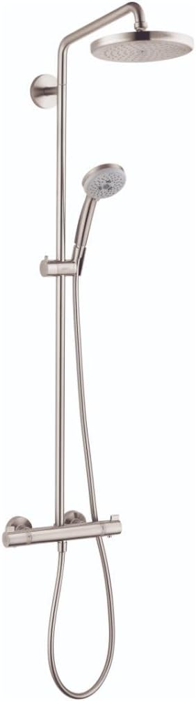 hansgrohe Croma Shower Faucet Set with Handheld Shower, Rain AirPower Spray, QuickClean Showerpipe Shower Set in Brushed Nickel, 27185821