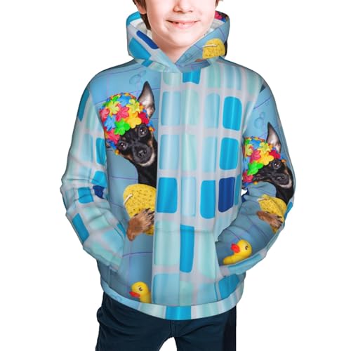 Prague Ratter Dog in Bathtub Kids Pullover Hoodies Boys Sweatshirts Girls Athletic Clothes with Pocket2