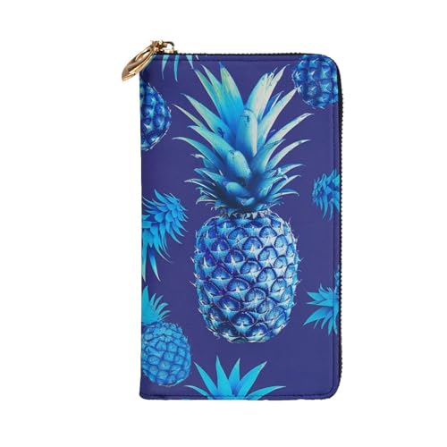 Blue Pineapple Printed Long Wallet for Women Men Cute PU Leather Wallet with Coin Purse and Credit Card Holder2