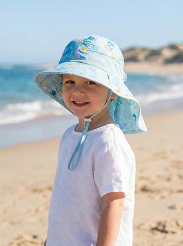 Image of icolor Kids Sun Hat UPF50+ Sun Protection Bucket Hat Toddler Summer Beach Play Hats with Neck Flap for Girl Boy Ages 3~10