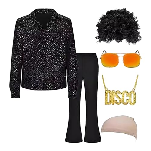 Ensemble disco homme comprenant un haut brillant et un pantalon patte d'éléphant