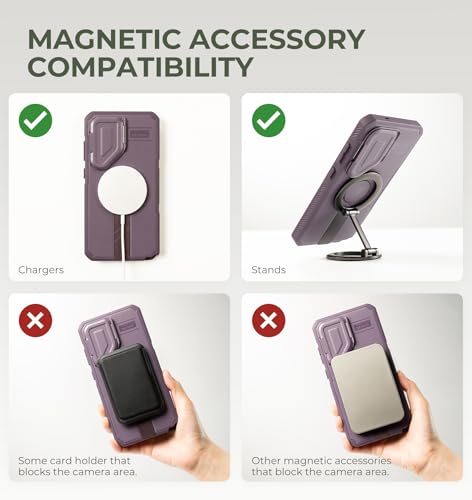 Image of Dexnor for Samsung Galaxy S26 Ultra Case with Camera Cover & Adjustable Kickstand & Screen Protector, Compatible with MagSafe, Rugged Shockproof Bumper Cases Magnetic Protective Cover(2026),Purple