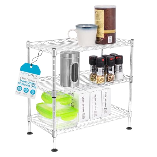 Internet's Best 3-Tier Compact Wire Utility Shelving Unit - Adjustable Storage Rack for Kitchen, Bathroom, Pantry, Laundry, Cabinets - Durable Chrome Steel - Shelving for Under Sink Organization
