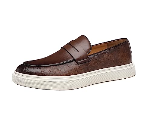 Santimon Men's Leather Penny Loafers Chunky Sole Slip-On Business Casual Shoes