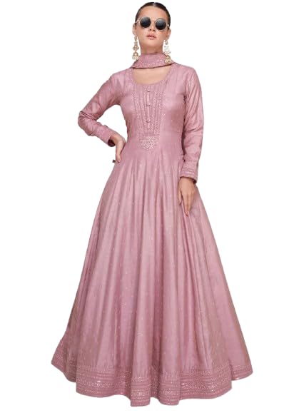 Amazon.com: Indian Pakistani Ready to Wear Silk Embroidered Sequins Anarkali  Suit Gown Festive Wear/Partywear with Dupatta Dusty Pink : Clothing, Shoes  & Jewelry