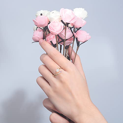 Lasidor Larsidor 14K Yellow Gold Plated Adjustable Heart Opal Ring For Women Teen Girls Ladies Stacking Rings Pink Fire Opal Jewelry thumb #2