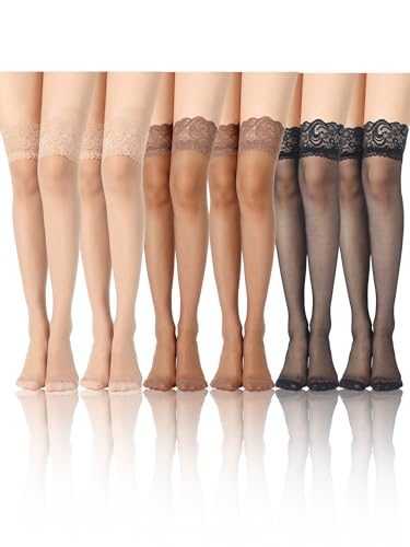 Image of Boao Women Thigh High Stockings Anti-skid Silicone Lace Stockings Silk Stocking Tights for Women and Girls Supplies