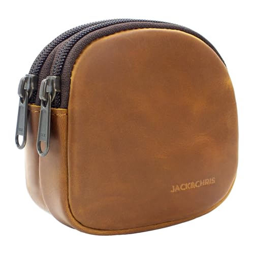 Jack&Chris Coin Purse for Men, Genuine Leather Mini Coin Wallet Zipper Pocket with Back Belt Loop, Coin Bag for Men