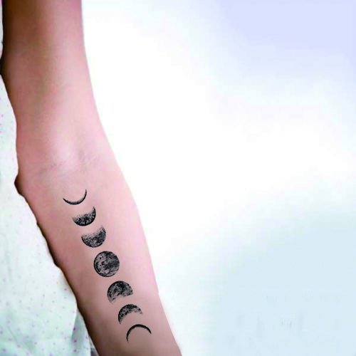 SanerLian Set of 5 Waterproof Temporary Fake Tattoo Stickers Grey Moon Phase Vintage