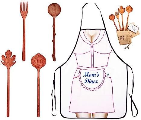 BVicHair 4 Wooden Spoons and Forks Set, Set Wooden Salad Spoons, Hostess Gifts, Kitchen Gifts for Women, Handmade Gifts for Mother's Day, Cute Kitchen Accessories, Unique Kitchen Gifts