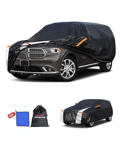 Image of Multi-Layer Car Cover Custom Fit for Dodge Durango(1998-2026), 100% Waterproof All Weather for Automobiles, Gift with Towel, Heavy Duty Car Covers for Rain Sun UV Protection with Door Zipper