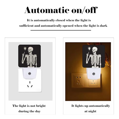 Image of Halloween Skull Skeleton Night Light,Plug-in Nightlights Auto Sensor Night Lamp Dusk to Dawn Lamp Home Decor for Nursery Children Girls Boys
